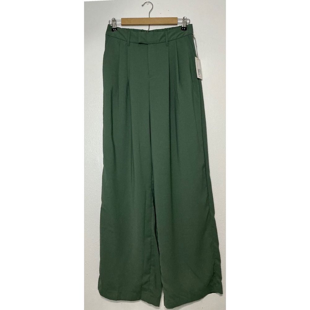 A New Day Green‎ Wide Leg Fluid Pleated Waist High Rise Pants Size 6L Minimalist